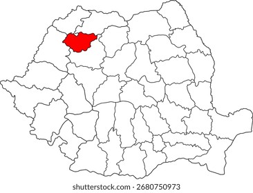 A detailed vector map of Romania highlighting the Sălaj county. Perfect for data visualization, presentations, and educational infographics.
