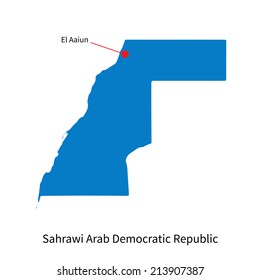Detailed vector map of Sahrawi Arab Democratic Republic and capital city El Aaiun