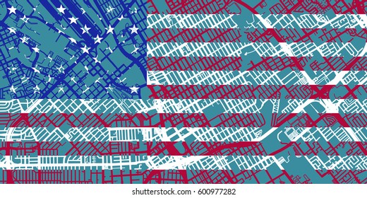Detailed vector map of San Jose based on national flag of USA, scale 1:30 000, USA
