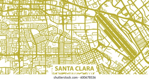 Detailed vector map of Santa Clara in gold with title, scale 1:30 000, USA