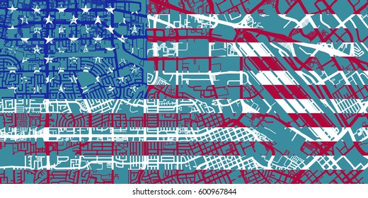 Detailed vector map of Santa Clara based on national flag of USA, scale 1:30 000, USA