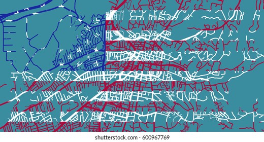Detailed vector map of Santa Fe based on national flag of USA, scale 1:30 000, USA