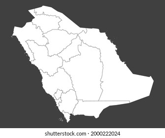 Mapa vectorial detallado de Arabia Saudita dividido en regiones aisladas en segundo plano. Plantilla de país de Asia para patrones, infografía, ilustración. Esbozo conceptual de las divisiones administrativas en el estado de Arabia Saudita