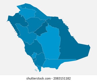 Detailed vector map Saudi Arabia divided on regions isolated on background. Template Asia country for pattern, infographic, illustration. Concept outline of administrative divisions state Saudi Arabia