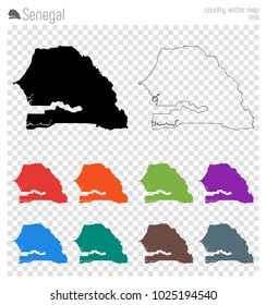 Detailed vector map of Senegal with black country outline. Isolated illustration of African nation's geography.