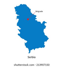 Detailed vector map of Serbia and capital city Belgrade