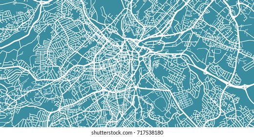 Detailed vector map of Sheffield, scale 1:30 000, England, UK