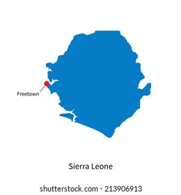 Detailed vector map of Sierra Leone and capital city Freetown