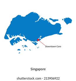 Detailed vector map of Singapore and capital city Downtown Core