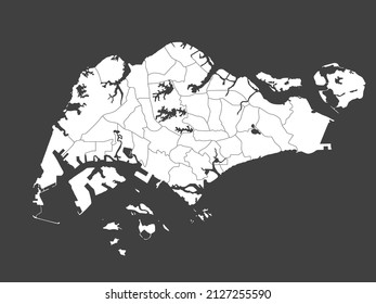 Mapa vectorial detallado de Singapur dividido en regiones aisladas en segundo plano. Plantilla de país de Asia para patrones, infografía, diseño, ilustración. Esbozo de concepto divisiones administrativas en Singapur