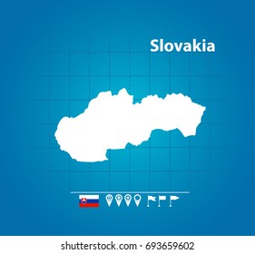  Detailed vector map of Slovakia. Name country, flag and pointer. Flat vector illustration.