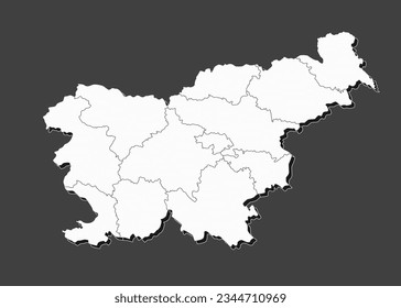 Mapa vectorial detallado de Eslovenia dividido en regiones aisladas en segundo plano. Plantilla Europa país para patrones, infografías, diseño, ilustración. Esbozo conceptual de las divisiones administrativas Eslovenia
