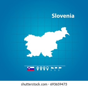  Detailed vector map of Slovenia. Name country, flag and pointer. Flat vector illustration.