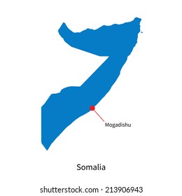 Detailed vector map of Somalia and capital city Mogadishu