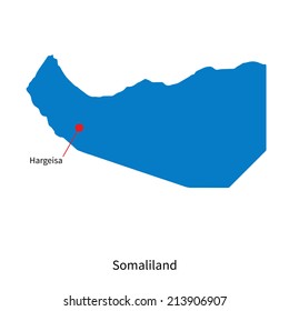 Detailed vector map of Somaliland and capital city Hargeisa