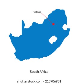 Detailed vector map of South Africa and capital city Pretoria