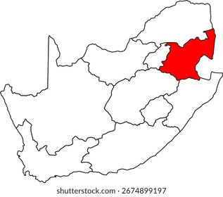 Um detalhado mapa vetorial da África do Sul destacando a província de Mpumalanga. Perfeito para o turismo, relatórios de desenvolvimento econômico e estudos geográficos da região.

