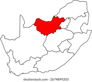 Um detalhado mapa vetorial da África do Sul destacando a província do Noroeste. Ideal para apresentações e relatórios empresariais, agrícolas e geográficos.
