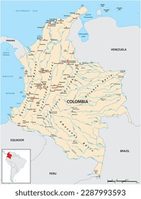 Detailed vector map of the South American state of Colombia