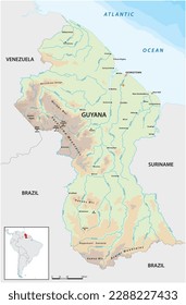 Detailed vector map of the South American state of Guyana