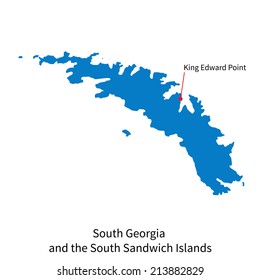 Detailed vector map of South Georgia and the South Sandwich Islands and capital city King Edward Point