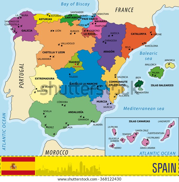 Detailed Vector Map Spain All Regions Stock Vector (Royalty Free) 368122430