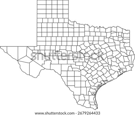 A detailed vector map of the state of Texas with all county boundaries. This map is ideal for geographical analysis, presentations, and educational purposes