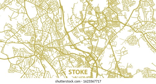 Detailed vector map of Stoke in gold with title, scale 1:10 000, UK
