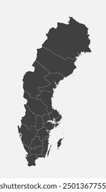 Detailed vector map Sweden divided on regions isolated in the background. Template Europe country for pattern, infographic, design, illustration. Concept outline of administrative divisions Sweden