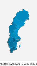Detailed vector map Sweden divided on regions isolated in the background. Template Europe country for pattern, infographic, design, illustration. Concept outline of administrative divisions Sweden