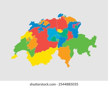 Mapa detalhado do vetor Suíça dividido em regiões isoladas no fundo. Modelo Europa país para padrão, infográfico, ilustração. Descrição do conceito de divisões administrativas Suíça