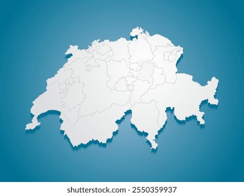 Detaillierte Vektorkarte Schweiz aufgeteilt auf Regionen einzeln im Hintergrund. Vorlage Europa Land für Muster, Infografik, Illustration. Kreatives Konzept der Verwaltungseinheiten Schweiz