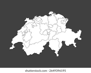 Mapa detalhado do vetor da Suíça dividido em regiões isoladas no fundo. Modelo Europa país para padrão, infográfico, ilustração de design. Descrição do conceito de divisões administrativas