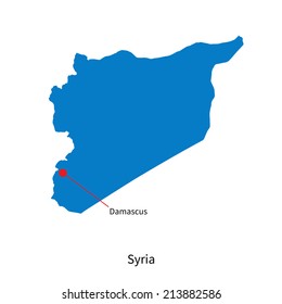 Detailed vector map of Syria and capital city Damascus