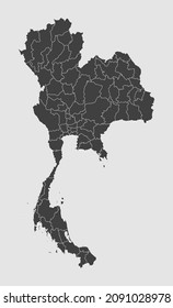 Detailed vector map Thailand divided on regions isolated on background. Template Asia country for pattern, infographic, design, illustration. Concept outline of administrative divisions state Thailand