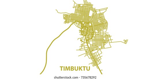 Detailed vector map of Timbuktu in gold with title, scale 1:30 000, Mali