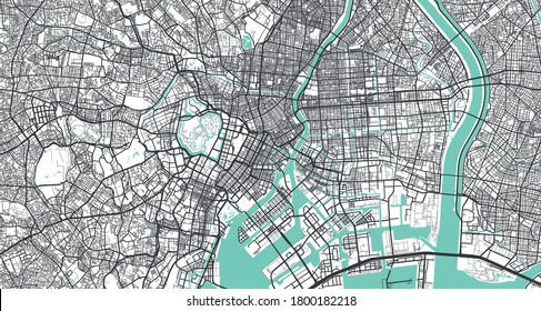 Detailed vector map of Tokyo, Japan