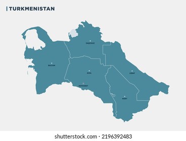 Detailed vector map of Turkmenistan. Vector illustration.