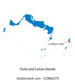 Detailed Vector Map Of Turks And Caicos Islands And Capital City Cockburn Town