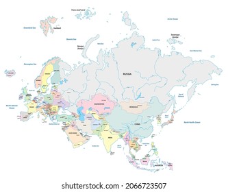 Mapa vectorial detallado de los dos continentes Europa y Asia, Eurasia