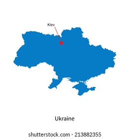 Detailed vector map of Ukraine and capital city Kiev