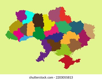 Detailed vector map Ukraine divided on regions isolated on background.