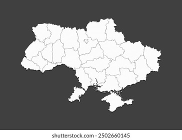 Detailed vector map Ukraine divided on regions isolated in background. Template Europe country for pattern, infographic, design, illustration. Concept outline of administrative divisions Ukraine