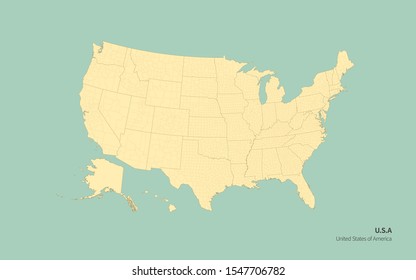 Detailed vector map of United States of America. Modern USA map illustration. U.S federal states.