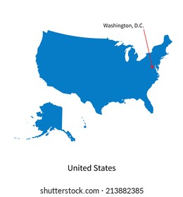Detaillierte Vektorkarte der Vereinigten Staaten und Hauptstadt Washington