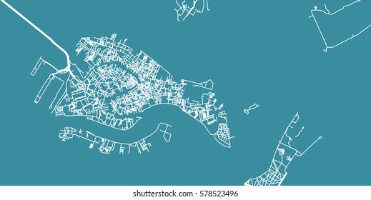 Detailed vector map of Venice, scale 1:30 000, Italy