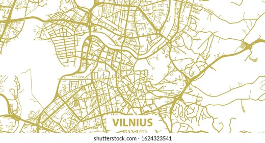 Detailed vector map of Vilnius in gold with title, scale 1:10 000, Lithuania