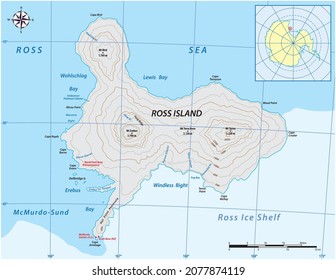 detailed vector map of the volcanic Ross Island in Antarctica