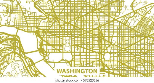 Detailed vector map of Washington in gold with title, scale 1:30 000, USA
