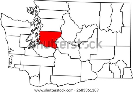 Detailed vector map of Washington, USA, highlighting King County, the metropolitan center of Seattle.

